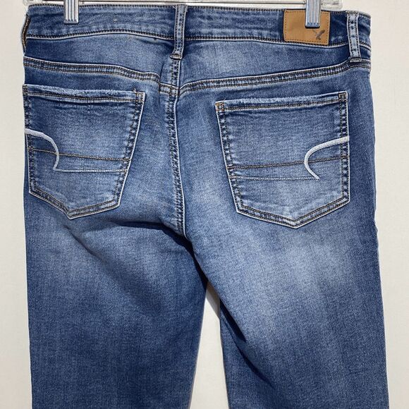 American Eagle Outfitters Women's Blue Whiskering Super Stretch Jegging Size 10 - Picture 4 of 9